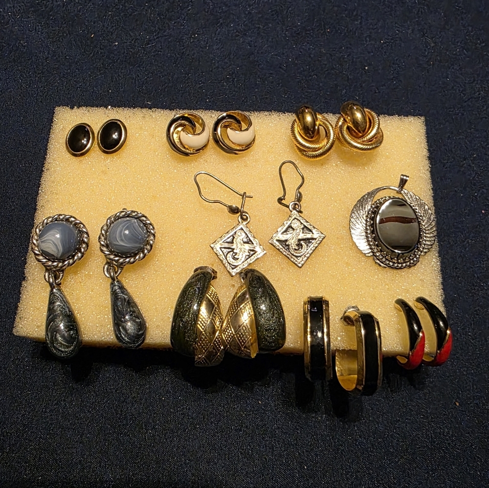 Lot Of 8 Pairs Of Earrings And One Pendent